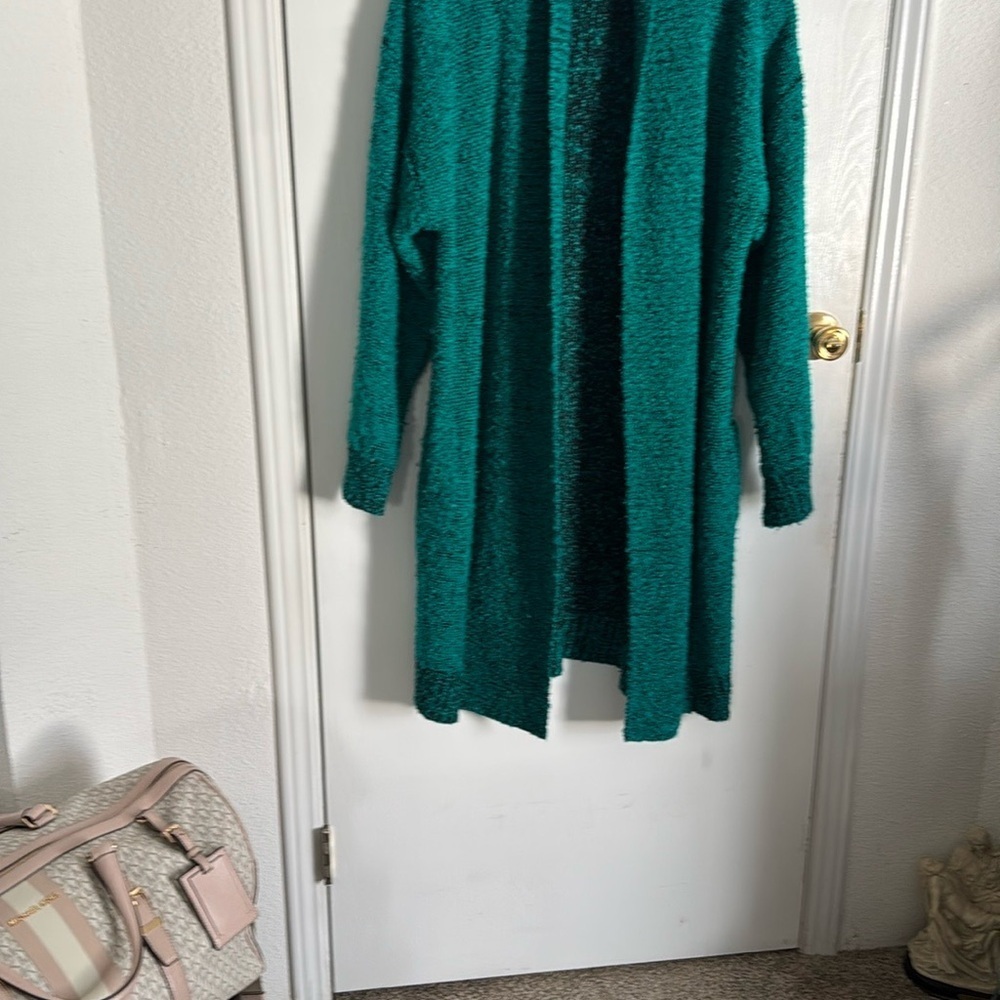 Green Textured Knit Open-Front Cardigan | Size M - Picture 3 of 6